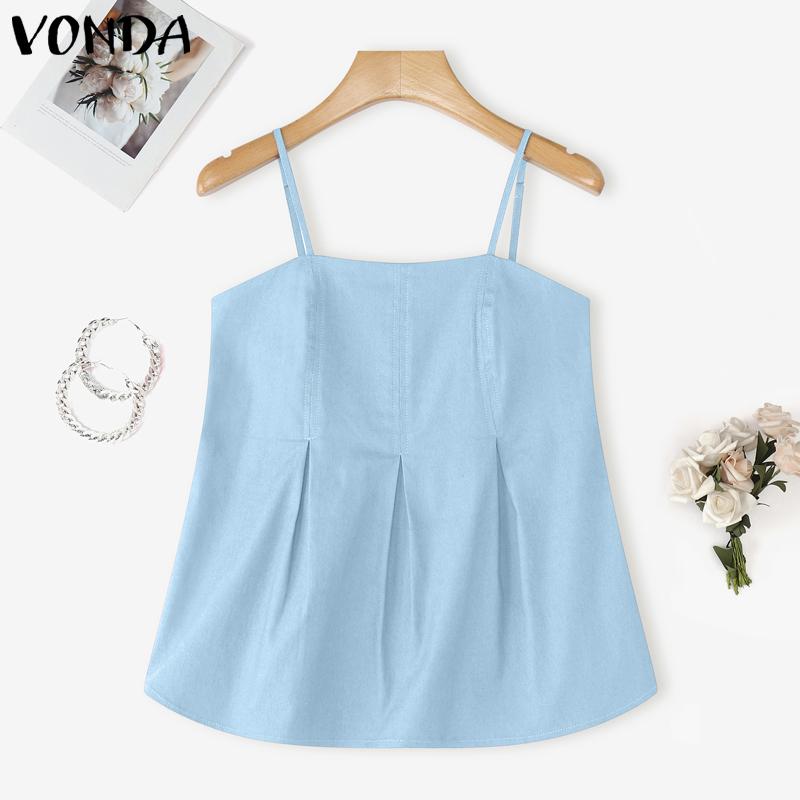 

VONDA Women Strap Sleeveless Elastic Back Tank Tops Casual Camisole 5XL светло-синий