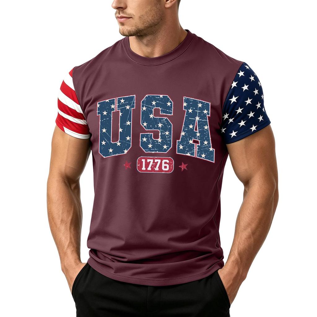 Men's Independence Day Flag Print Short Sleeve T-Shirt, Loose Casual Daily Summer Tops