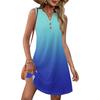 Ladies' Fashionable Gradient Print V-neck Button-down Pocket Vest Dress Beach Vacation Summer Dress