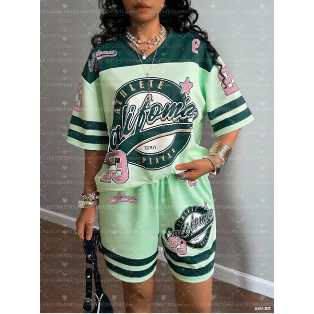 American Style California 23 Print Jersey T-Shirt Suit Women's Men T-Shirt + Shorts Women Tracksuit 2 Pieces Set Women Clothing