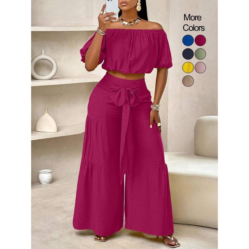 High-Waisted Wide-Leg Pants Set 63908 M шелковица