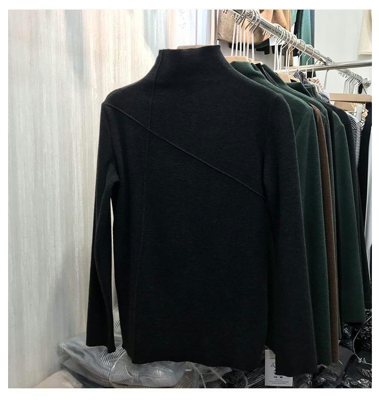 Women's Brushed Fleece Half-High Collar Slim-Fit Long-Sleeve T-shirt - Stylish & Warm for Autumn/Winter 2021