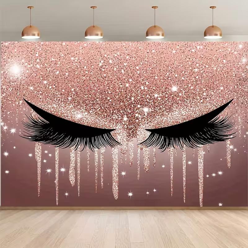 

2D Sparkle Rose Gold Eyelash Backdrop Beauty Salon Studio Photo Background Cloth 47.2x31.5inch/120*80cm