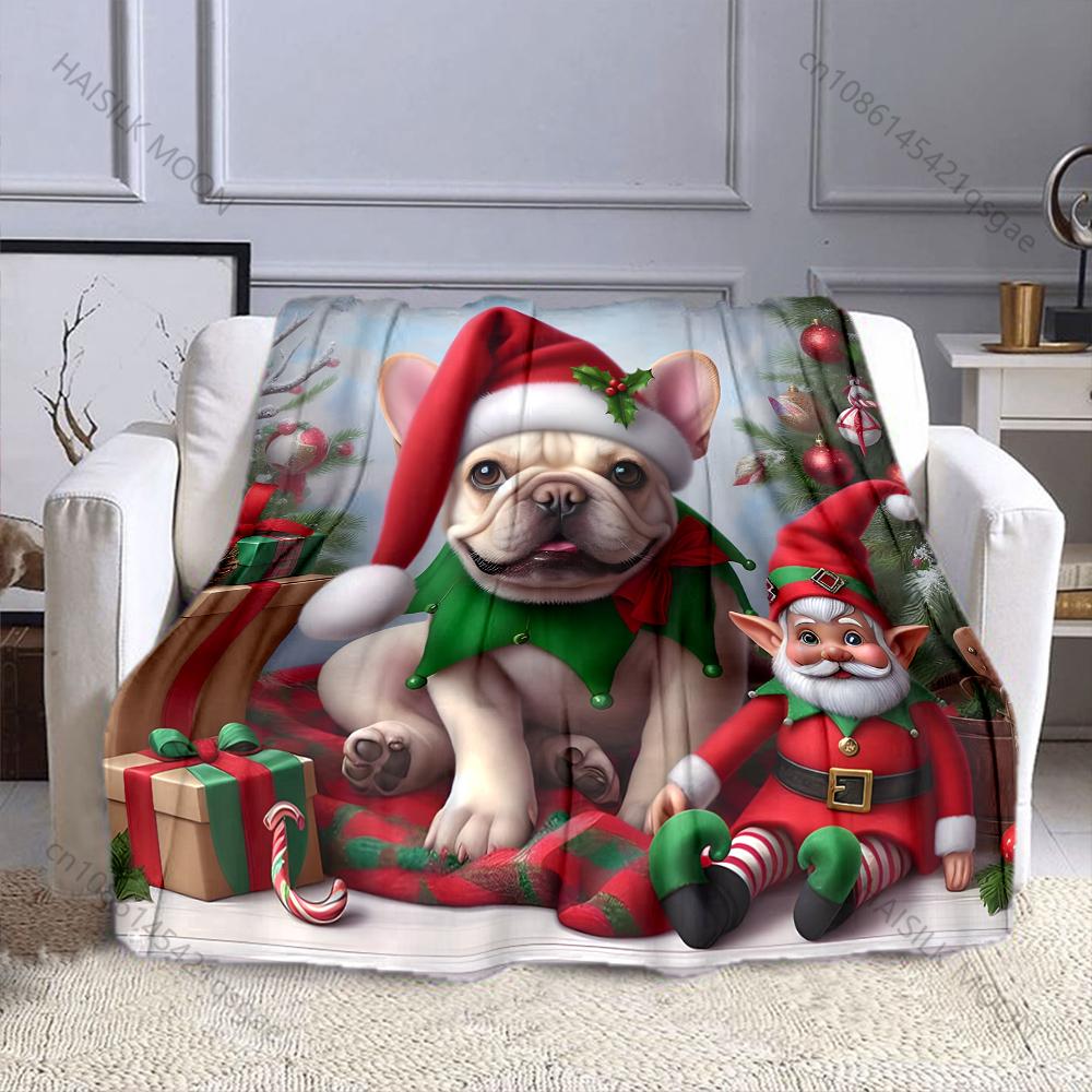 Festive Christmas-themed Design Elements Pattern Blanket Flannel Material Soft Warm for All Seasons Home Outdoor Camping Picnics