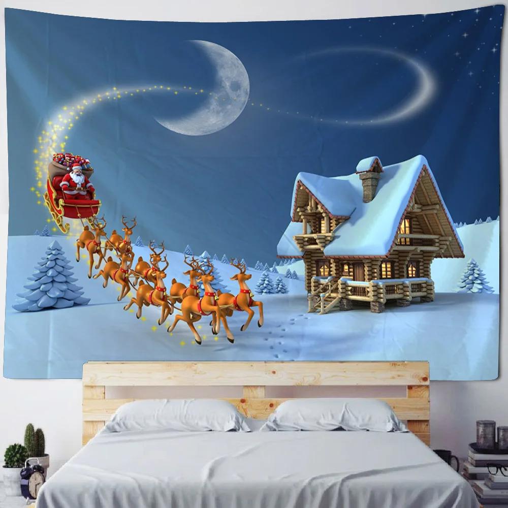 Kış Sabahı Ren Geyiği kardan adam Noel Ağacı Duvar Asılı Goblen Noel Duvar Asılı Ağaç Duvar Asılı Muhteşem Noel Ağacı Şömine Hediyeler
