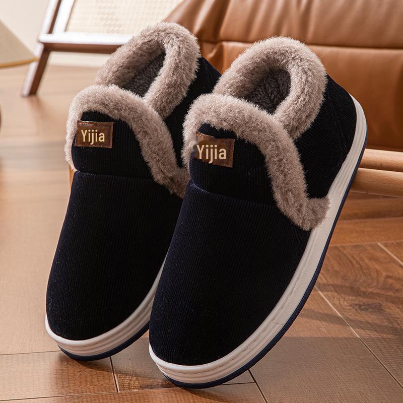 2024 Men's Non-Slip Warm Cotton Slippers with Heels, Plus Velvet, Thick Soles for Outdoor and Cold-Proof Wear