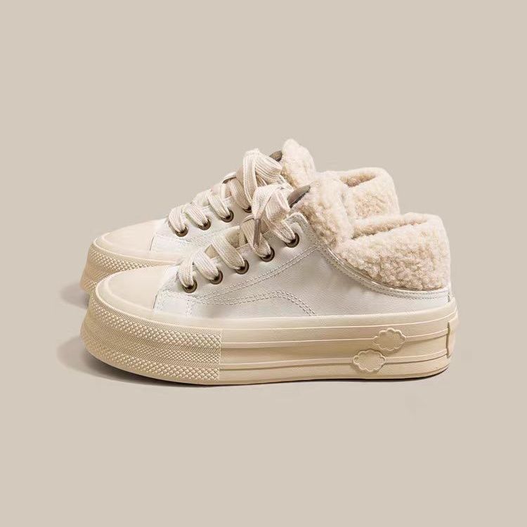 Winter niche warm design two wear board women's shoes velvet casual fashion sports white shoes two cotton women's shoes