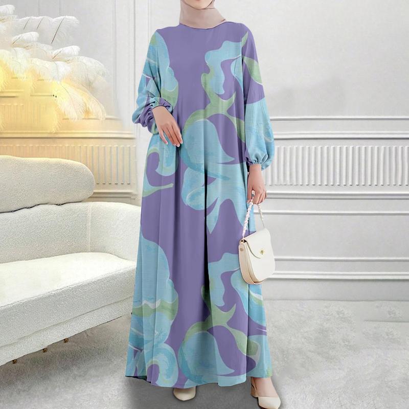 Women's Clothing, Floral Print, Muslim Style, Long Sleeve, Long Dress, Daily Casual Fashion, New Arrival 2025