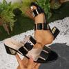 New Style Flip-flops, Versatile High Heels, Thick Heels, Plain Design Women's Slippers, Large Size Shoes