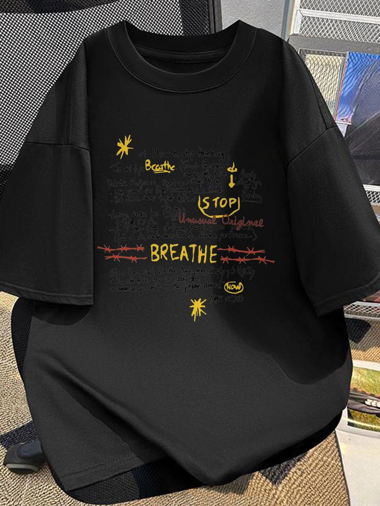 Mens casual cotton short sleeve tshirt with English print round neck light and breathable suitable for summer daily wear