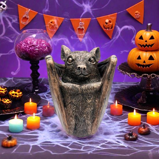 Halloween Gothic Bat Storage Box Simulated Bat Resin Figurine Statue Retro Bat Jewelry Trinket Organizer Box Party Decoration Ornament