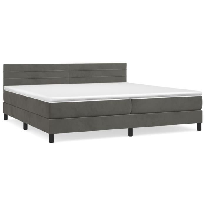 3141384 vidaXL Box Spring Bed with Mattress Dark Grey 200x200cm Velvet