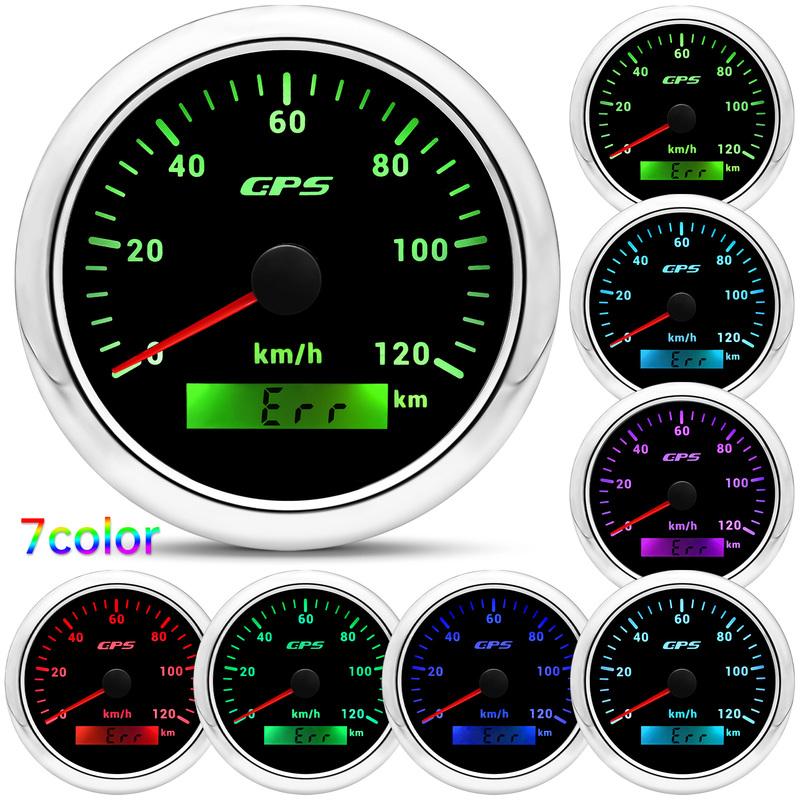 60KMH 85mm GPS Speedometer Gauge+Antenna 7 Color Backlight 120KMH Odometer 0~200KMH Speed Meter for Car Boat Yacht 12V24V Custom
