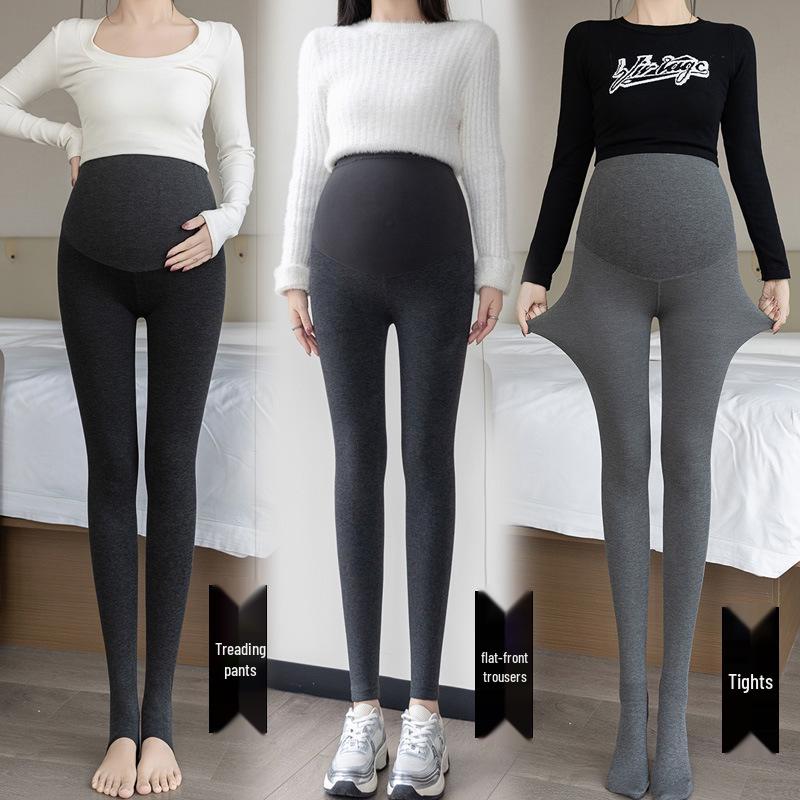 

Versatile Ribbed Seamless Maternity Stirrup Leggings for Spring, Autumn, & Winter Black Foot Cover 170g