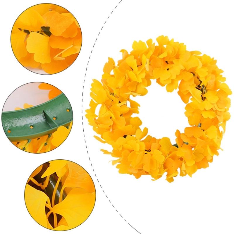 Elegant Thanksgiving Festive Door Decoration 15.75inch Artificial Ginkgo Biloba Leaf Christmas Wreath Fade Resistant