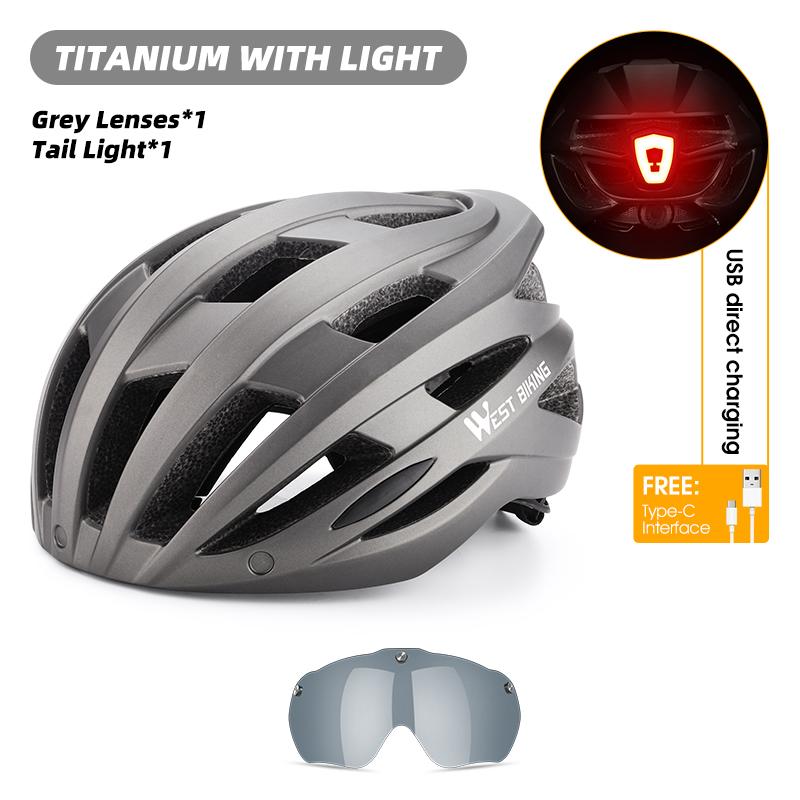 WEST BIKING Ultralight Cycling Helmet Integrated Molding Unisex MTB Road Bike Helmet Magnetic Photochromic Goggles Cycling Cap 56-61cm