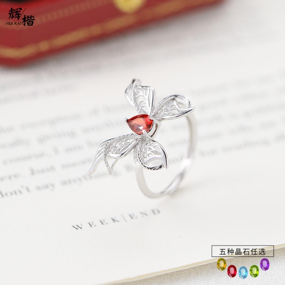 Natural Garnet 4x6mm Pear Ring 925 Sterling Silver Butterfly Style Fashion Crystal Stone Topaz Jewelry Women's Jewelry