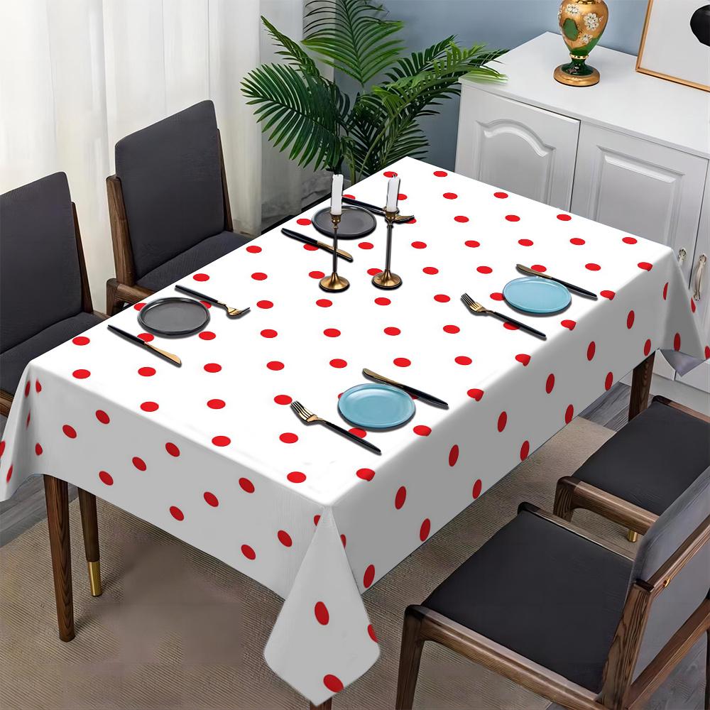 Charming Red Polka Dot Print Tablecloth, Classic White Base Table Cover for Dining, Tea Table & Festive Party Decor