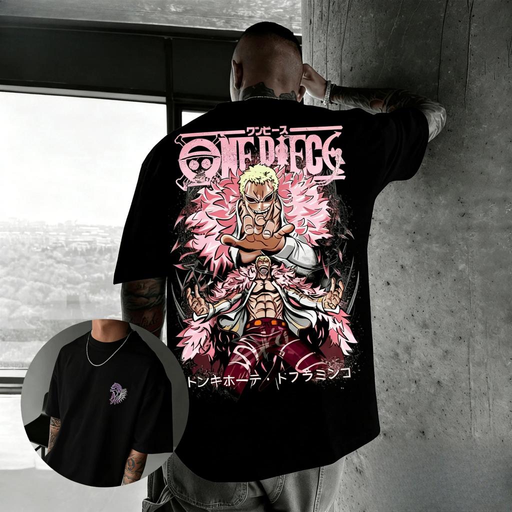 2026 New One Piece Doflamingo Anime Print TShirt Men Women Summer Hip Hop Streetwear Loose Casual Parent Child Cotton Tops