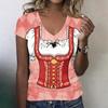 Camiseta casual de manga corta con cuello en V para mujer, top con estampado de Oktoberfest, tejido ligero y suave, ajuste cómodo, para uso diario