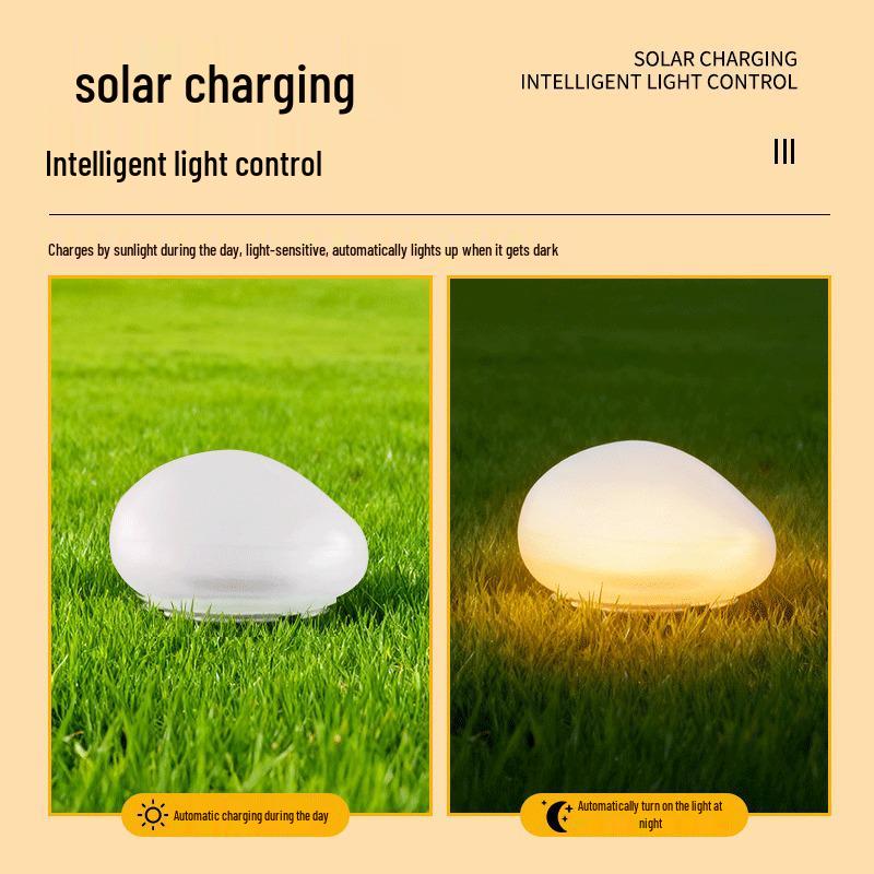 Outdoor Solar LED Pebble Lights - Glass Stone Decor for Lawn, Courtyard, Park