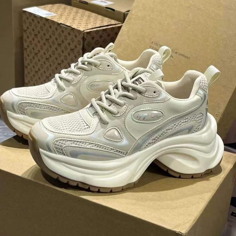 White Deer Silver Dad Shoes Women's Autumn Mesh Breathable Versatile Thick Soles Increase the Tide of Casual Sports Shoes