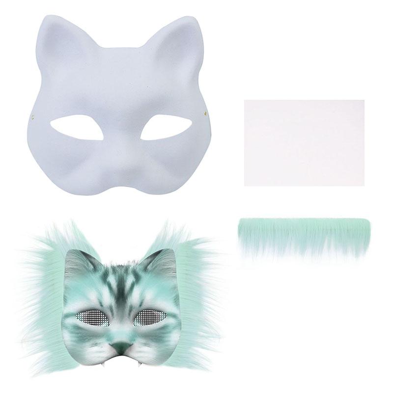 Diy Blank Masks Hand-Painted Animal Fox Cat Graffiti Mask White Embryo Pulp Mask Halloween Party Half Face Mask Decoration Gifts