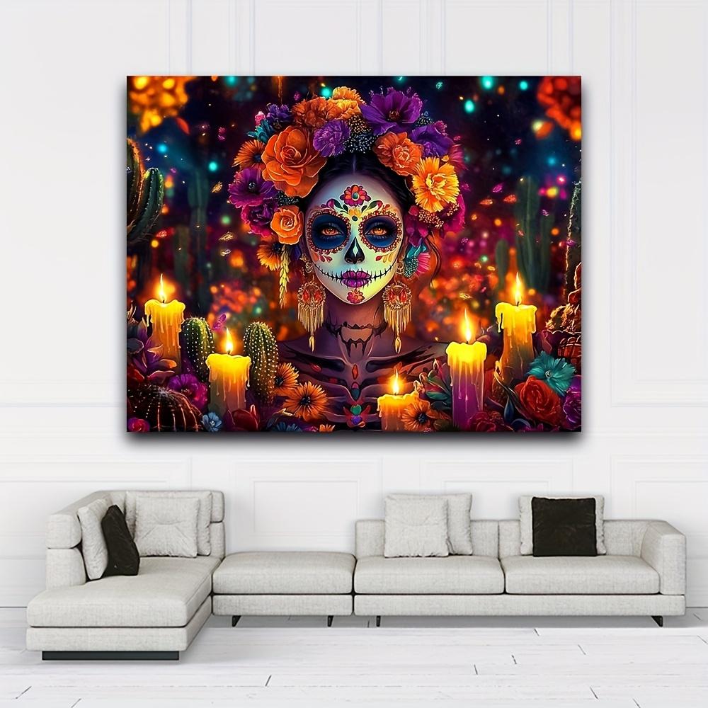 1 Vibrant Sugar Skull Backdrop Banner – Extra Large Day of the Dead Themed Party Decoration