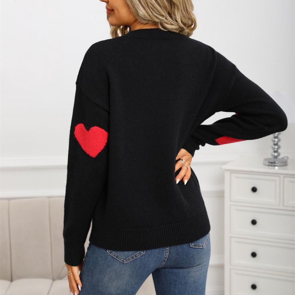 Damski modny sweter w kształcie serca, luźny i wszechstronny sweter dziergany na Walentynki