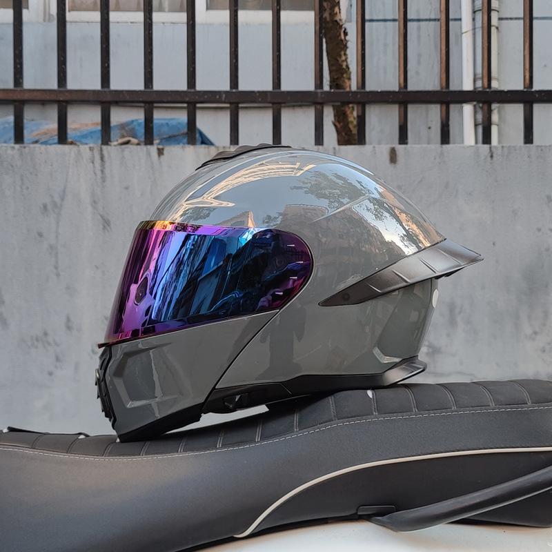 Motorcycle helmet Men's and women's face-off helmet Double mirror Winter tail semi-full cover Four Seasons Blue