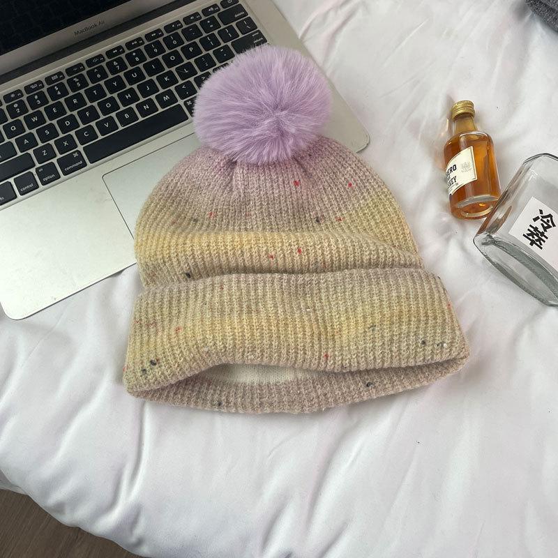 Rainbow gradual change thickened warm wool hat female cute winter star point wool knitted hat couple
