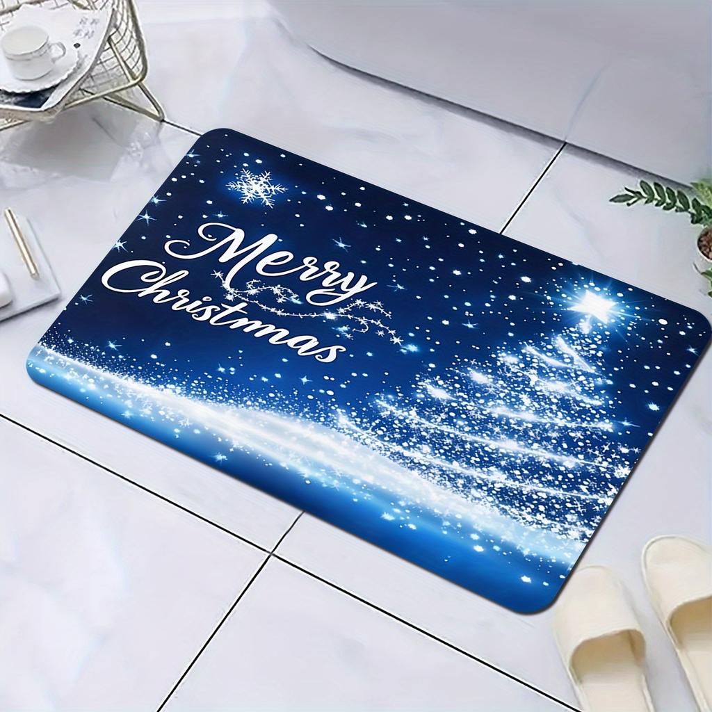 Merry Christmas Snowflake Welcome Doormat, Non-Slip Washable Fade-Resistant Rug for Indoor Outdoor Multi-Room Holiday Decor