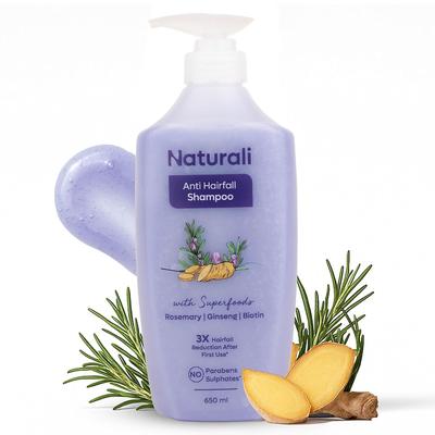 Naturali Anti-Haarausfall Shampoo 650ml Packung 1 für Damen & Herren mit Rosmarin, Ginseng, Biotin