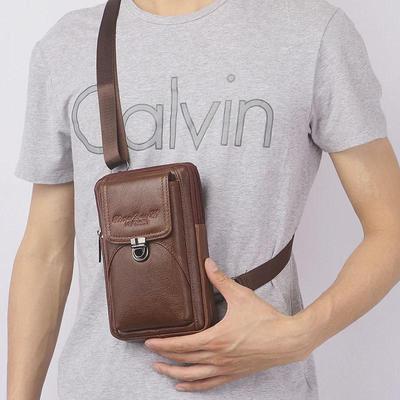 Sac messager multifonctionnel en cuir véritable pour homme avec boucle de ceinture - Convient aux téléphones de 7 pouces, à porter comme sac de taille ou de poitrine.