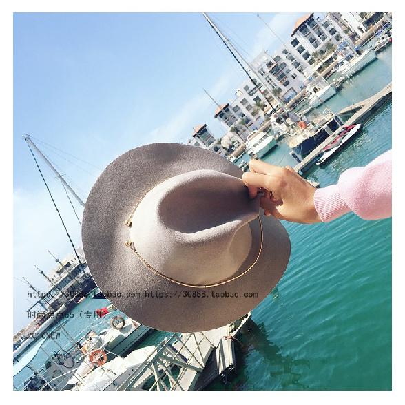 Autumn and Winter Vintage Woolen Hat, Fashionable Metallic Korean-style Women's Sunshade Jazz Hat, British-style Large-brimmed Felt Hat In Gray