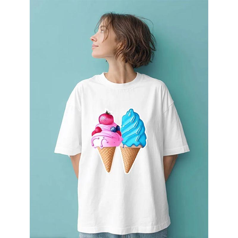 Western Style Fashion Casual Loose Print Short Sleeve T-shirt Top Printed Cotton T-shirt Top