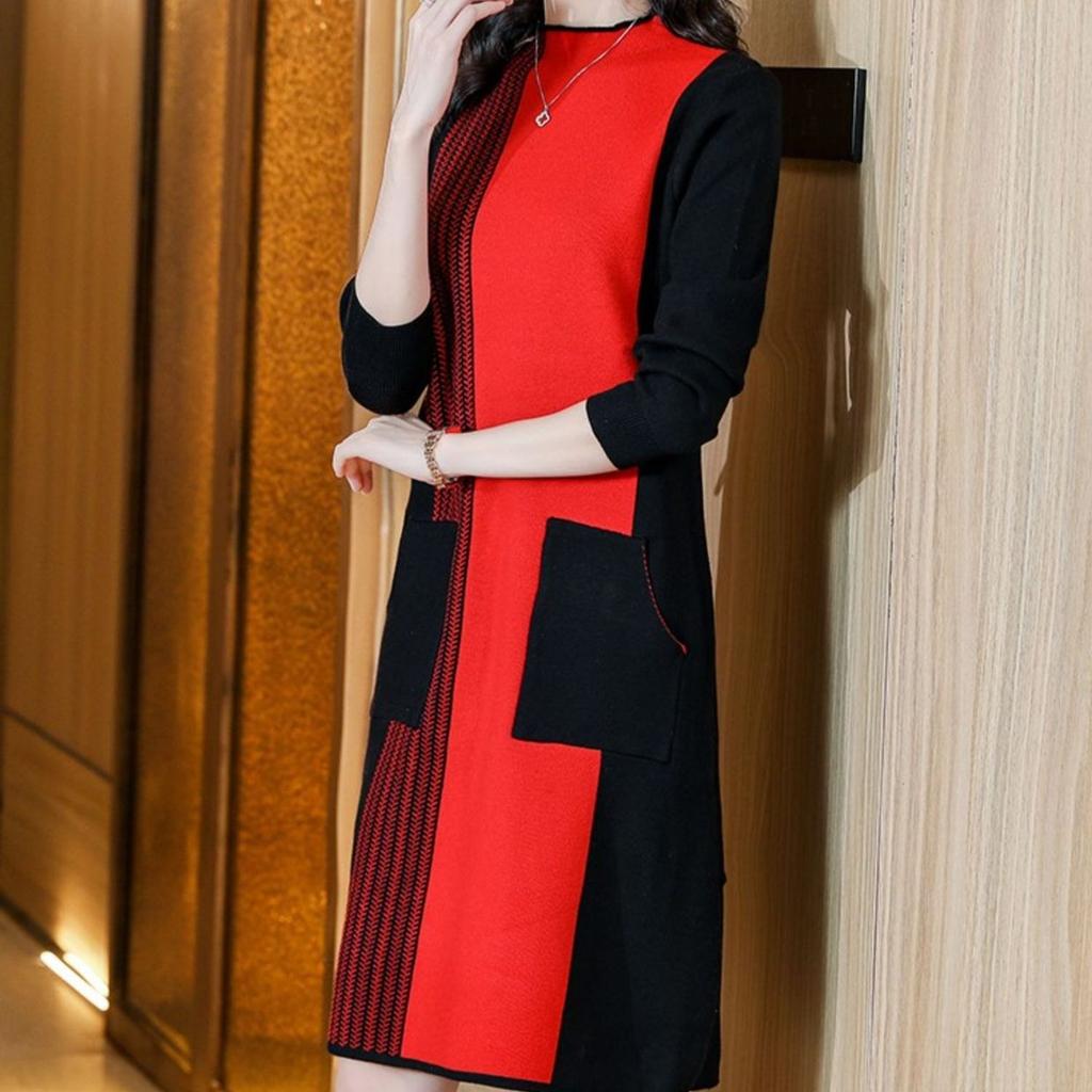 Mid-length Sweater Women's Autumn and Winter Half Turtleneck Pullover Fashionable Large-sized Knitted Sweater Dress