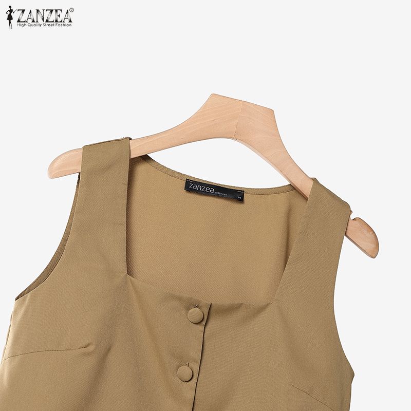 ZANZEA Women Sleeveless Vest Tops and Cropped Pants Summer Two Piece Suit Sets