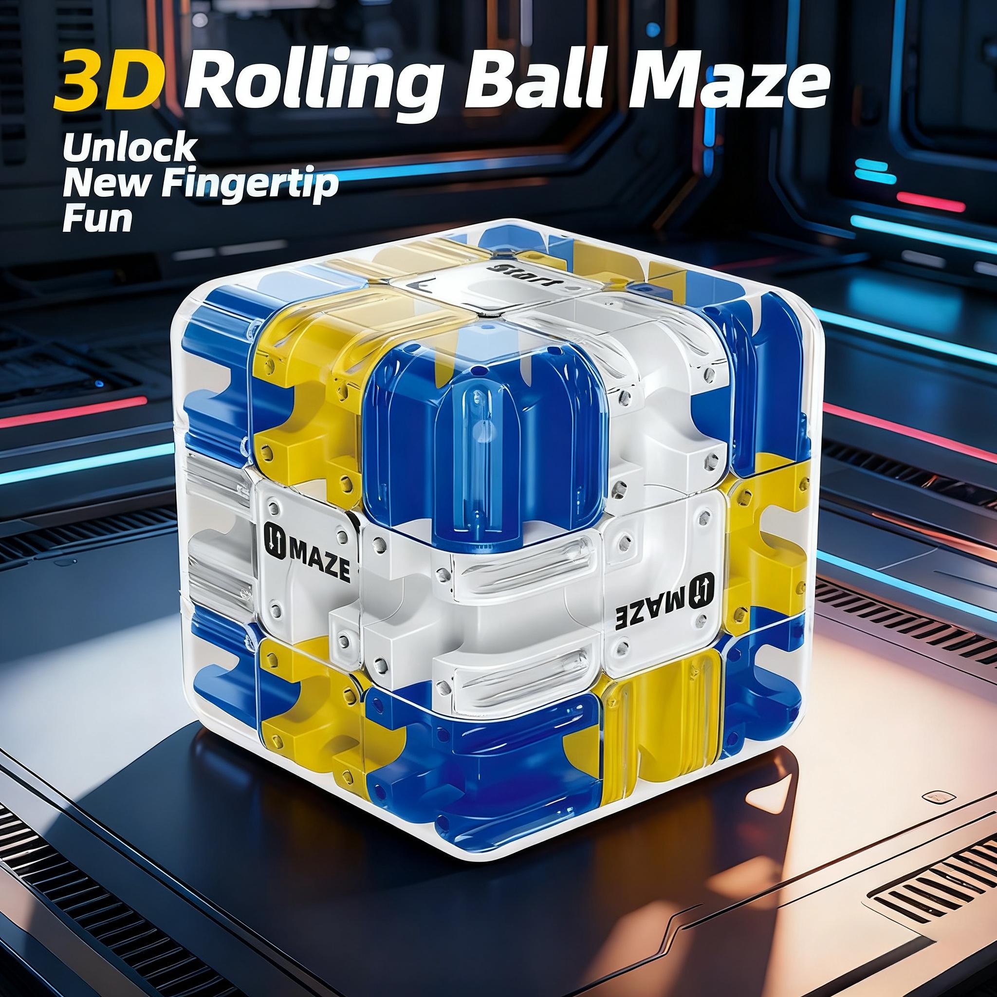 3D Puzzle Ball-Rolling Magic Cube Maze Children Labyrinth Fidgeting Toy Logical Thinking Stress Relief Educational Birthday Gift синий