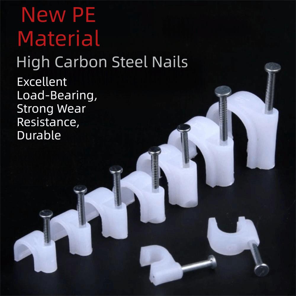 500pcs/bag Steel Nail Steel Nail Wire Clips Round Design Compact Size Round Cable Fasteners Wall Mounted Sturdy Material