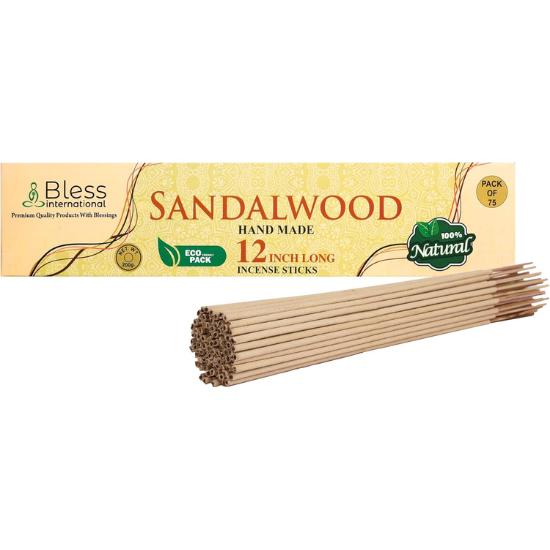 Bless-International-Sandalwood 100%-Natural-Handmade-Incense-Sticks Organic-Chemicals-Free-for-Relaxation 12-Inches-1-Hour-Plus-Burning