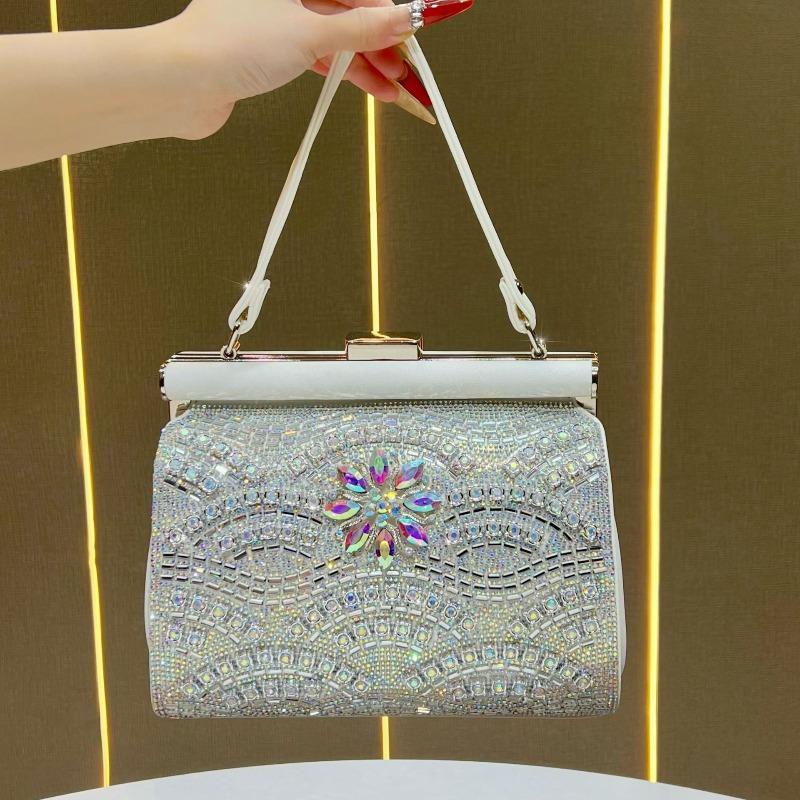 Evening Party Bag - Shiny Diamond-studded Shoulder Bag with A Slanted Strap, Elegant Evening Dress Bag