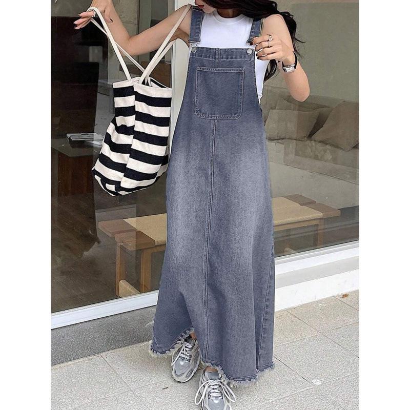 Tall Slim Denim Overall Dress - Enhances Height and Slimming Effect