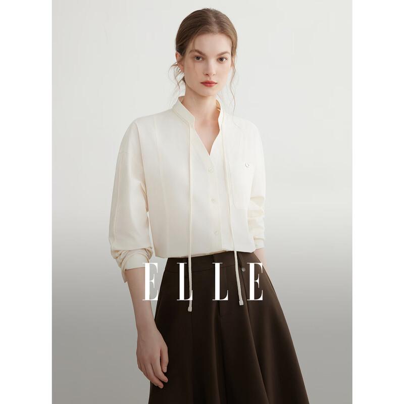 ELLE Women s French Cotton Tie-Neck Blouse L