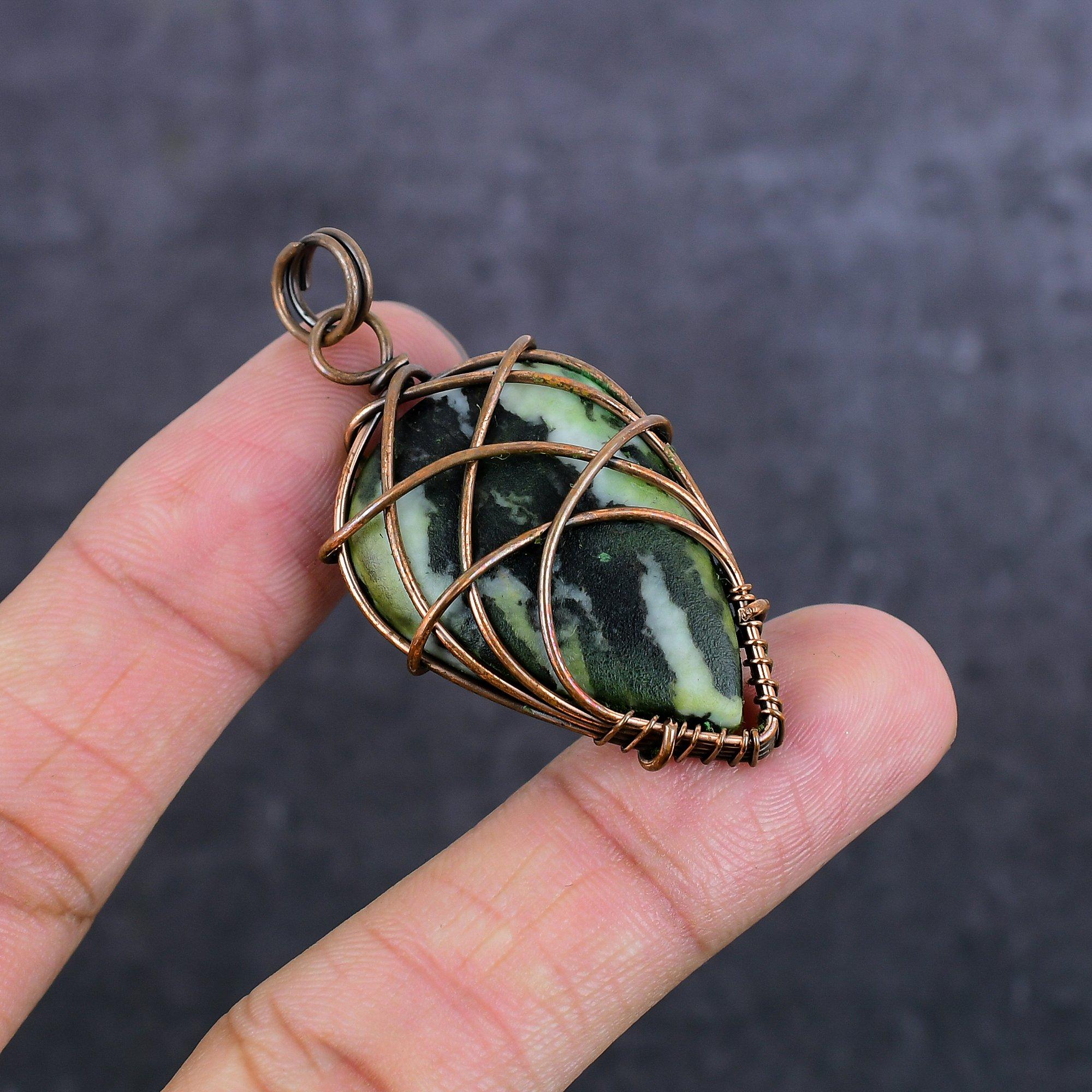 

Swiss Green Opal Gemstone Handmade Copper Wire Wrap Jewelry Pendant 2.13 R3z64