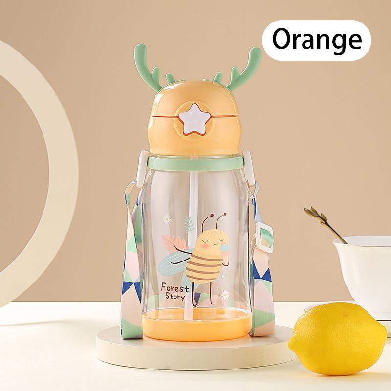 Kids Water Bottles With Straw Childrens Cup Leakproof Kids Water Sippy Cup Antler Creative Cartoon Baby Feeding Cups For Outdoor Use