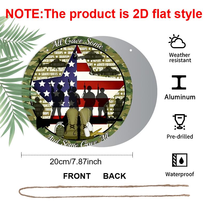 2D Flat, 1Pc Round "All Gave Some Some Gave All" Aluminum Hanging Sign, Patriotic US Soldier Memorial Camo USA Flag Design, Weatherproof Metal Wall