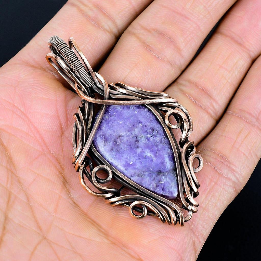 Lepidolite Pendant, Gemstone  999 Copper Wire Wrapped Jewelry Pendant, Handmade Jewelry Birthstone Pendant, Gift For Him