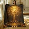 1pc Golden Tree of Life Celtic Symbol Flannel Blanket Spiritual Art Bed Cover Mystical Design Home Decor Gift for Yoga Lovers