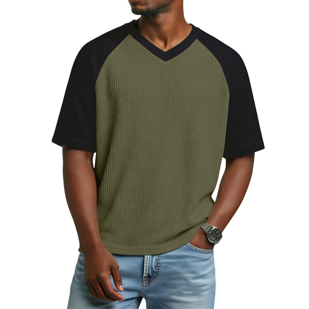 Men's Casual V-Neck Raglan Short-Sleeve Top